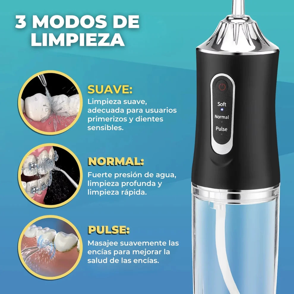 HydroClean™ Irrigador Oral Recargable | Kit Premium de Boquillas Intercambiables + Limpiador de Lengua Metálico